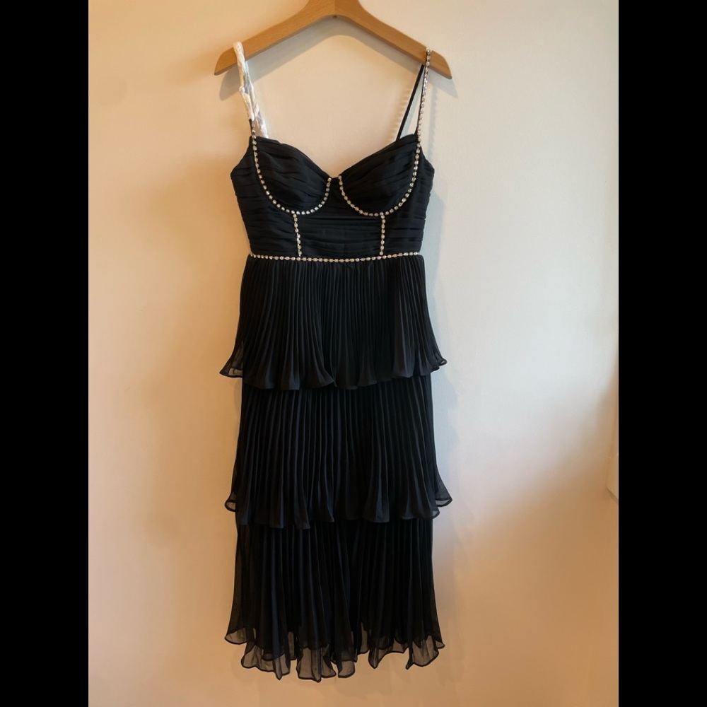 Self Portrait Black Chiffon Tiered Midi Dress - Picture 3 of 8